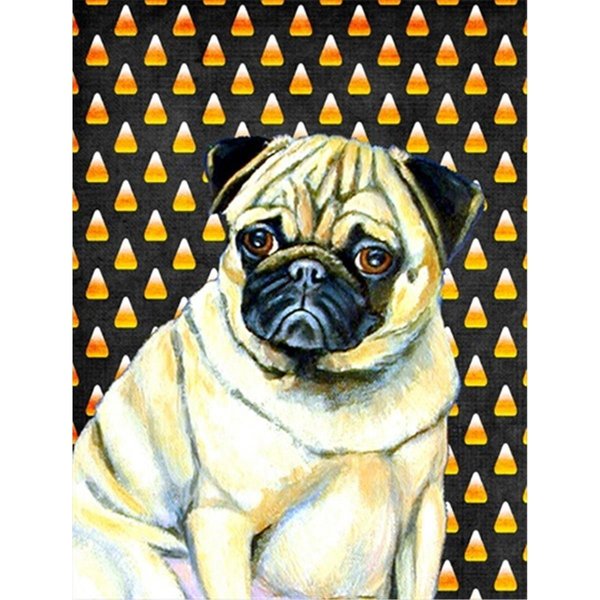 Patioplus 11 x 15 in. Pug Candy Corn Halloween Portrait Garden Size Flag PA246737